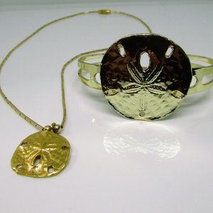 10k Gold Plated Sterling Silver Sand Dollar Jewelry Set (Necklace & Bangle)